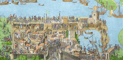 Das Lager der englischen Truppen in der Nähe von Portsmouth während der Schlacht von Solent (spätere Kolorierung) von James Basire